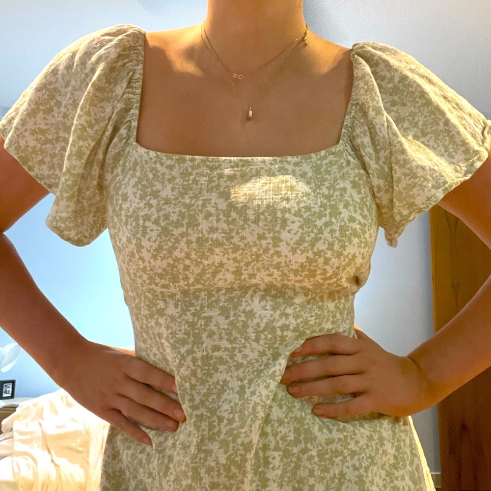 GHANDA sage green tie-back dress size L - Picture 1 of 2